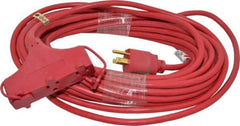 Southwire - 50', 14/3 Gauge/Conductors, Red Indoor & Outdoor Extension Cord - 1 Receptacle, 15 Amps, 125 VAC, UL SJTW-A, NEMA 5-15P, 5-15R x 3 - Makers Industrial Supply