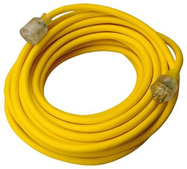 Southwire - 50', 12/3 Gauge/Conductors, Yellow Outdoor Extension Cord - 1 Receptacle, 15 Amps, 125 VAC, UL SEOOW, NEMA 5-15P, 5-15R - Makers Industrial Supply