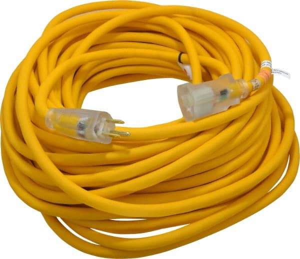 Southwire - 100', 12/3 Gauge/Conductors, Yellow Outdoor Extension Cord - 1 Receptacle, 15 Amps, 125 VAC, UL SJEOOW, NEMA 5-15P, 5-15R - Makers Industrial Supply