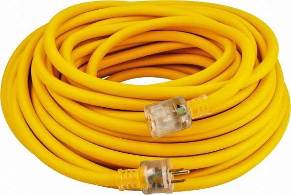 Southwire - 100', 12/3 Gauge/Conductors, Yellow Outdoor Extension Cord - 1 Receptacle, 15 Amps, 125 VAC, UL SEOOW, NEMA 5-15P, 5-15R - Makers Industrial Supply