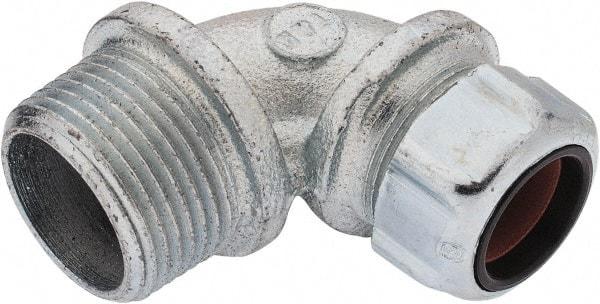 Thomas & Betts - 5/8 to 3/4" Cable Capacity, Liquidtight, Elbow Strain Relief Cord Grip - 1 NPT Thread, Iron - Makers Industrial Supply