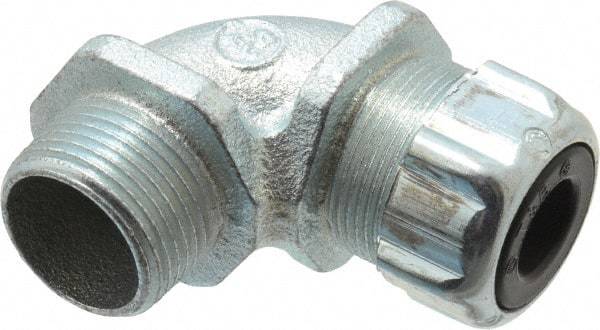 Thomas & Betts - 3/8 to 1/2" Cable Capacity, Liquidtight, Elbow Strain Relief Cord Grip - 3/4 NPT Thread, Iron - Makers Industrial Supply