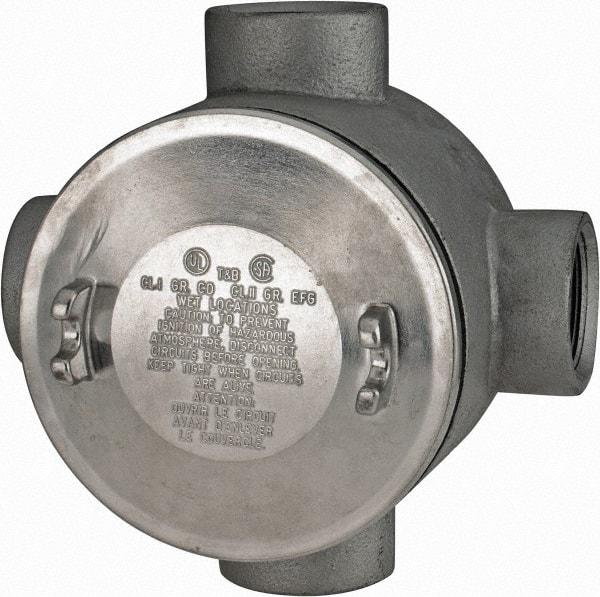 Thomas & Betts - (4) 1-1/2" Knockouts, Iron Round Junction Box - 5-3/4" Overall Width x 3.81" Overall Depth - Makers Industrial Supply