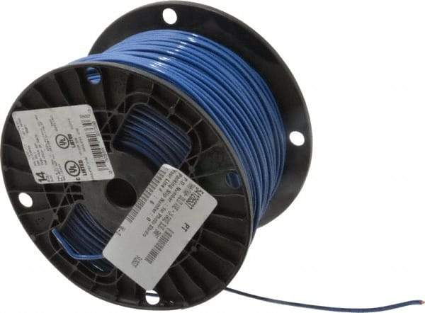 Southwire - THHN/THWN, 14 AWG, 15 Amp, 500' Long, Solid Core, 1 Strand Building Wire - Blue, Thermoplastic Insulation - Makers Industrial Supply