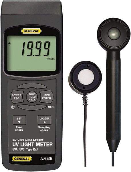 General - 9 Volt Battery, LCD Display, Light Meter - 4 Accuracy, Compatible with UVA, UVC Lighting, SD Card - Makers Industrial Supply