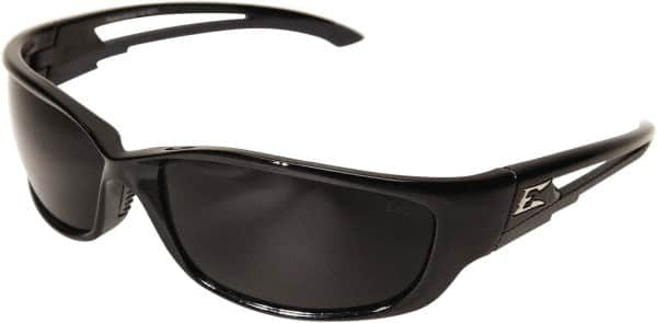 Edge Eyewear - Smoke Lenses, Framed Safety Glasses - Anti-Fog, Scratch Resistant, Black Nylon Frame, Size XL, Wrap Around - Makers Industrial Supply