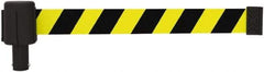 Banner Stakes - 6.61" High x 15' Long x 2-1/2" Wide Retractable Barrier Belt - Plastic & Polyester, Matte Finish, Yellow/Black, Use with Banner Stakes Plus Stanchion, Banner Stakes Plus Base - Makers Industrial Supply