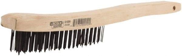 Lincoln Electric - 2 Rows x 9 Columns Brass Wire Brush - 9" OAL, 8-3/4 Trim Length, Wood Handle - Makers Industrial Supply