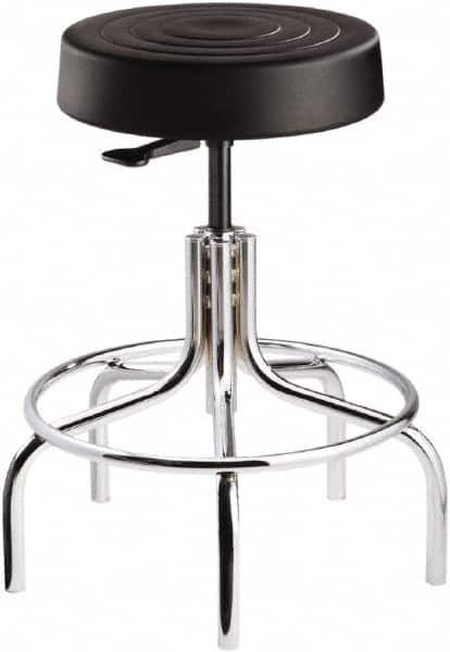 Bevco - 14 Inch Wide x 14-1/2 Inch Deep x 30 Inch High, Tubular Chrome Base, Adjustable Height Swivel Stool - Polyurethane Seat, Black - Makers Industrial Supply