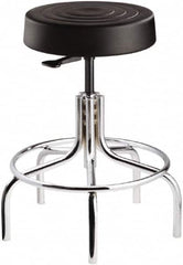 Bevco - 14 Inch Wide x 14-1/2 Inch Deep x 30 Inch High, Tubular Chrome Base, Adjustable Height Swivel Stool - Polyurethane Seat, Black - Makers Industrial Supply