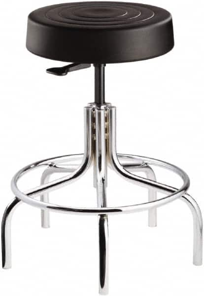 Bevco - 14 Inch Wide x 14-1/2 Inch Deep x 25 Inch High, Tubular Chrome Base, Adjustable Height Swivel Stool - Polyurethane Seat, Black - Makers Industrial Supply