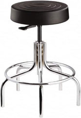 Bevco - 14 Inch Wide x 14-1/2 Inch Deep x 25 Inch High, Tubular Chrome Base, Adjustable Height Swivel Stool - Polyurethane Seat, Black - Makers Industrial Supply