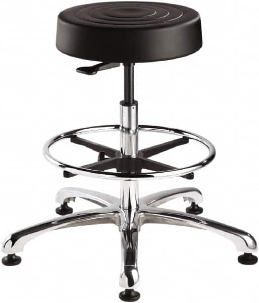 Bevco - 14 Inch Wide x 14-1/2 Inch Deep x 33 Inch High, Polished Aluminum Base, Adjustable Height Swivel Stool - Polyurethane Seat, Black - Makers Industrial Supply