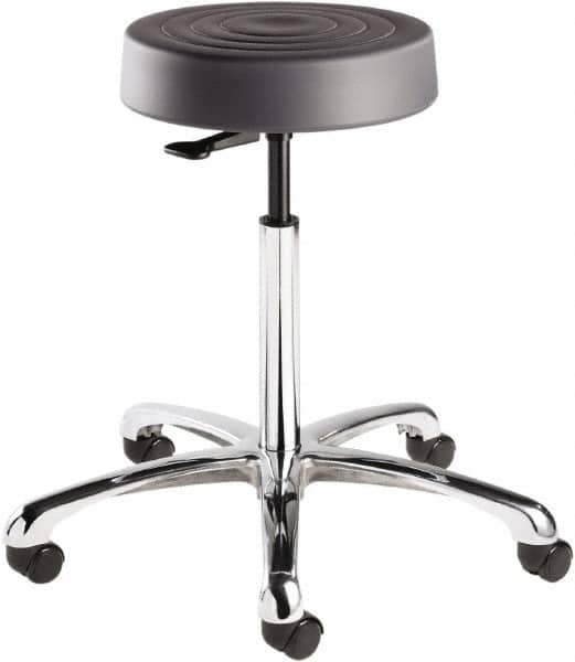 Bevco - 14 Inch Wide x 14-1/2 Inch Deep x 27-3/4 Inch High, Polished Aluminum Base, Adjustable Height Swivel Stool - Polyurethane Seat, Graphite - Makers Industrial Supply