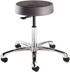 Bevco - 14 Inch Wide x 14-1/2 Inch Deep x 22-1/2 Inch High, Polished Aluminum Base, Adjustable Height Swivel Stool - Polyurethane Seat, Graphite - Makers Industrial Supply