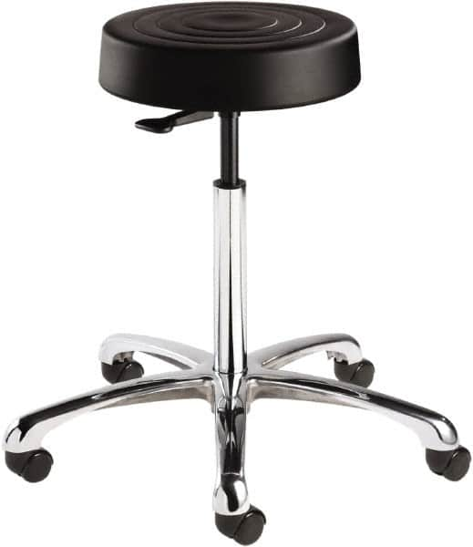 Bevco - 14 Inch Wide x 14-1/2 Inch Deep x 27-3/4 Inch High, Polished Aluminum Base, Adjustable Height Swivel Stool - Polyurethane Seat, Black - Makers Industrial Supply