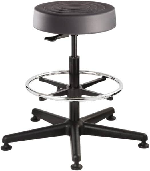 Bevco - 14 Inch Wide x 14-1/2 Inch Deep x 28-1/4 Inch High, Reinforced Black Nylon Base, Adjustable Height Swivel Stool - Polyurethane Seat, Graphite - Makers Industrial Supply