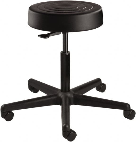 Bevco - 14 Inch Wide x 14-1/2 Inch Deep x 22-1/2 Inch High, Reinforced Black Nylon Base, Adjustable Height Swivel Stool - Polyurethane Seat, Black - Makers Industrial Supply