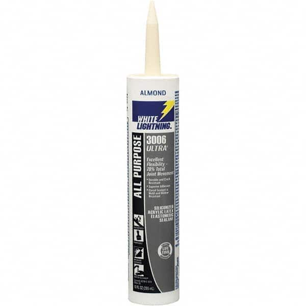 White Lightning - 10 oz Tube Almond Acrylic Latex & Silicone Joint Sealant - -30 to 180°F Operating Temp, 10 min Tack Free Dry Time, 5 to 7 Days Full Cure Time - Makers Industrial Supply