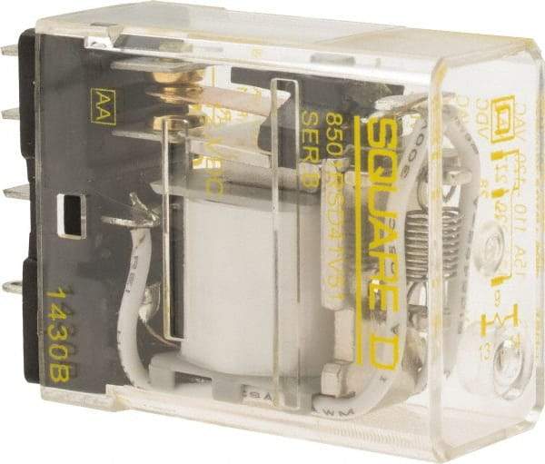 Square D - Electromechanical Plug-in General Purpose Relay - 12 Amp at 240 VAC, SPDT, 12 VDC - Makers Industrial Supply