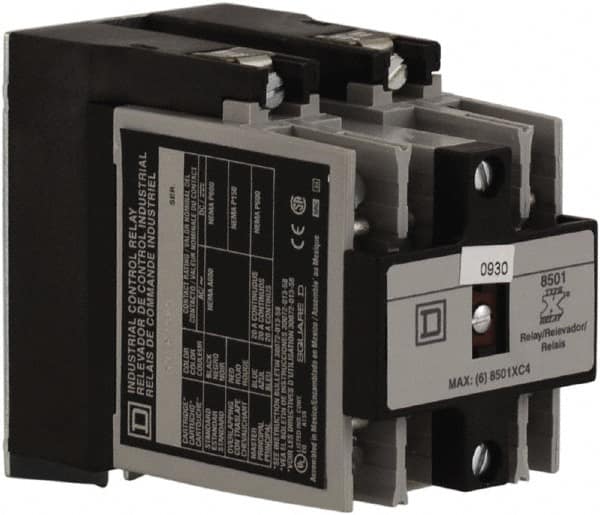 Square D - Electromechanical Screw Clamp General Purpose Relay - 20 Amp at 600 VAC, 2NO, 110 VAC at 50 Hz & 120 VAC at 60 Hz - Makers Industrial Supply