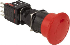 Schneider Electric - 16mm Mount Hole, Extended Mushroom Head, Pushbutton Switch with Contact Block - Round, Red Pushbutton, Maintained (MA), Momentary (MO) - Makers Industrial Supply