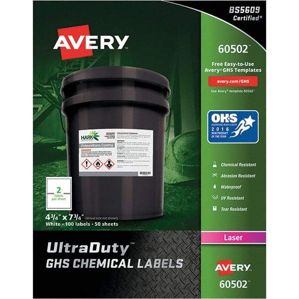 AVERY - 7-3/4" Long, White Paper Laboratory Label - For Laser Printers - Makers Industrial Supply