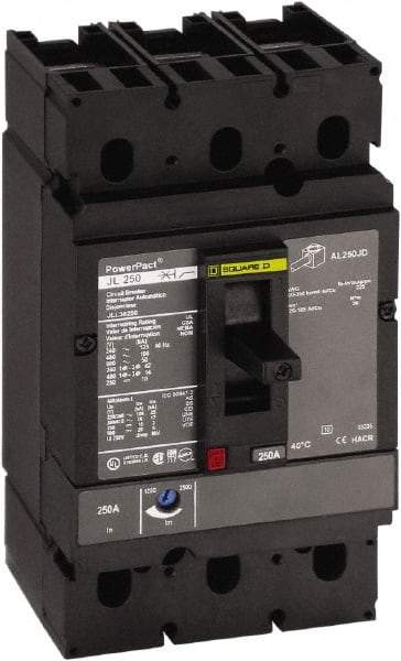 Square D - 200 Amp, 250 VDC, 600 VAC, 2 Pole, Panel Mount Molded Case Circuit Breaker - Thermal Magnetic Trip, Multiple Breaking Capacity Ratings, 3/0 AWG - Makers Industrial Supply