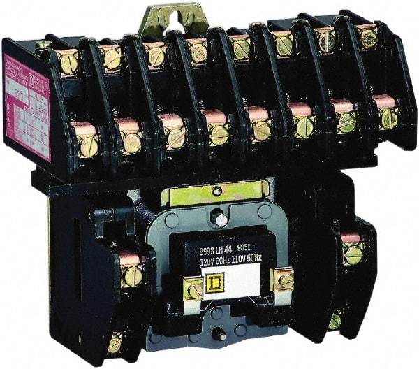 Square D - No Enclosure, 10 Pole, Electrically Held Lighting Contactor - 20 A (Tungsten), 30 A (Fluorescent), 277 VAC at 60 Hz, 10NO Contact Configuration - Makers Industrial Supply