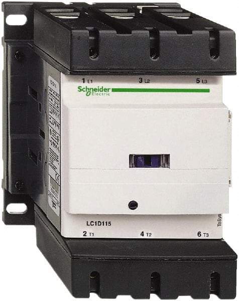 Schneider Electric - 3 Pole, 110 Coil VAC at 50/60 Hz, 115 Amp at 440 VAC, Nonreversible IEC Contactor - Bureau Veritas, CCC, CSA, CSA C22.2 No. 14, DNV, EN/IEC 60947-4-1, EN/IEC 60947-5-1, GL, GOST, LROS, RINA, RoHS Compliant, UL 508, UL Listed - Makers Industrial Supply