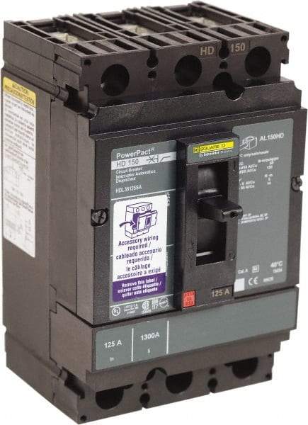 Square D - 125 Amp, 250 VDC, 600 VAC, 3 Pole, Panel Mount Molded Case Circuit Breaker - Thermal Magnetic Trip, 14-3/0 AWG, 87.4mm Deep x 162.6mm High x 104.7mm Wide - Makers Industrial Supply