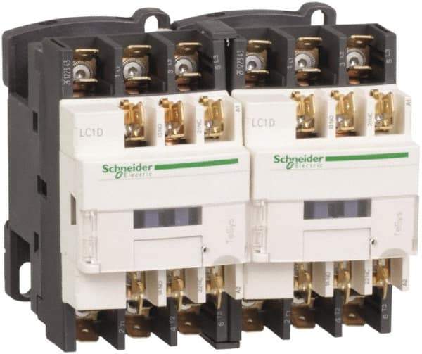 Schneider Electric - 3 Pole, 220 Coil VAC at 50/60 Hz, 12 Amp at 440 VAC, Reversible IEC Contactor - 1 Phase hp: 1 at 115 VAC, 2 at 230/240 VAC, 3 Phase hp: 10 at 575/600 VAC, 3 at 200/208 VAC, 3 at 230/240 VAC, 7.5 at 460/480 VAC - Makers Industrial Supply