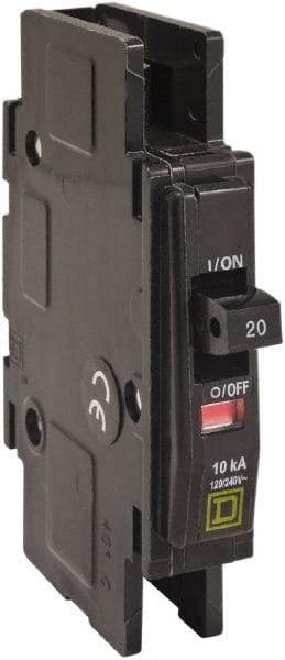 Square D - 10 Amp, 120/240 VAC, 1 Pole, DIN Rail Mounted, Flush Mount, Surface Mount Miniature Circuit Breaker - Thermal Magnetic Trip, 10 kA at 120/240 VAC Breaking Capacity, 14-2 (Aluminum), 14-2 (Copper) AWG, 74mm Deep x 103mm High x 19mm Wide - Makers Industrial Supply