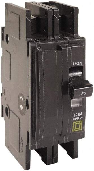 Square D - 15 Amp, 120/240 VAC, 2 Pole, DIN Rail Mounted, Flush Mount, Surface Mount Miniature Circuit Breaker - Thermal Magnetic Trip, 10 kA at 120/240 VAC Breaking Capacity, 14-2 (Aluminum), 14-2 (Copper) AWG, 74mm Deep x 103mm High x 19mm Wide - Makers Industrial Supply