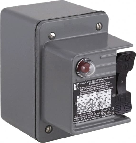 Square D - 1 Pole, 16 Amp, NEMA, Enclosed Toggle Manual Motor Starter - 1 hp at 115 VAC, 1 hp at 230 VAC, 1 hp at 277 VAC, CE, CSA, NEMA 4 & UL Listed - Makers Industrial Supply