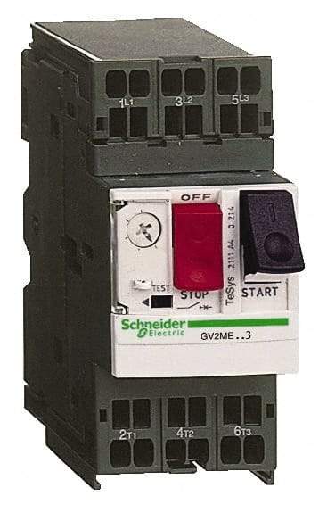 Schneider Electric - 6.30 Amp, 690 VAC at 50/60 Hz, 3 Pole, Bolt On, Clip Motor Circuit Breaker - Thermal Magnetic Trip, Multiple Breaking Capacity Ratings, 78mm Deep x 101mm High x 45mm Wide - Makers Industrial Supply