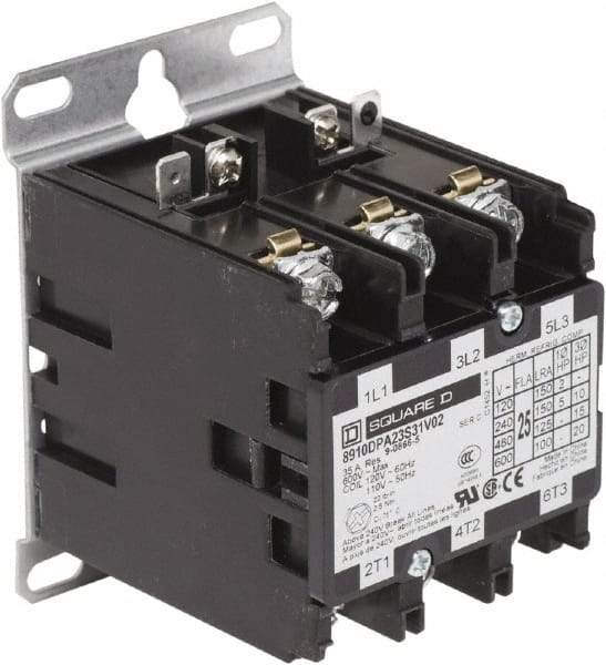 Square D - 3 Pole, 25 Amp Inductive Load, Definite Purpose Contactor - 35 Amp Resistive Rating - Makers Industrial Supply