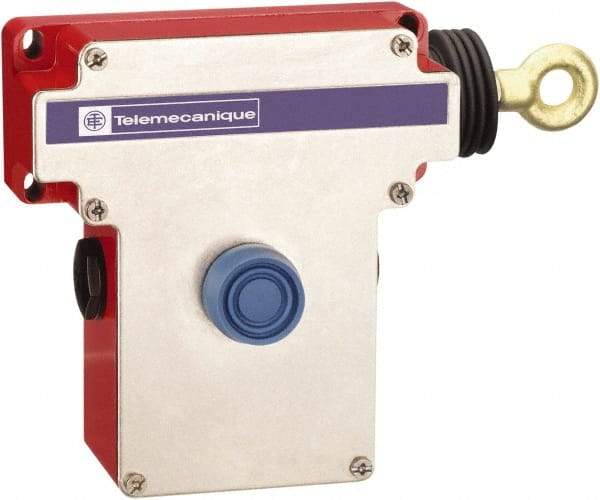 Telemecanique Sensors - 10 Amp, 2NO/2NC Configuration, Rope Operated Limit Switch - Pushbutton Reset, Rope Pull, No Pilot Light, 300 VAC - Makers Industrial Supply