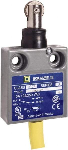 Square D - SPDT, NC/NO, 240 VAC, Prewired Terminal, Roller Plunger Actuator, General Purpose Limit Switch - 1, 2, 4, 6, 6P NEMA Rating, IP67 IPR Rating, 80 Ounce Operating Force - Makers Industrial Supply