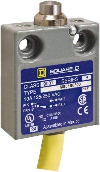 Square D - SPDT, NC/NO, Prewired Terminal, Plunger Actuator, General Purpose Limit Switch - 1, 2, 4, 6, 6P NEMA Rating, IP67 IPR Rating, 80 Ounce Operating Force - Makers Industrial Supply