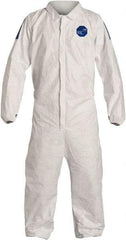 Dupont - Size 4XL Film Laminate General Purpose Coveralls - White/Blue, Zipper Closure, Elastic Cuffs, Elastic Ankles, Serged Seams, Hazard Level D & C - Makers Industrial Supply