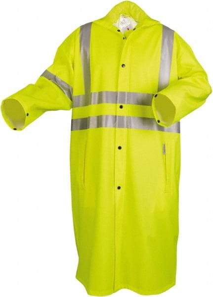 MCR Safety - Size L, Lime, Rain, High Visibility Coat - 2 Pockets, Attached Hood - Makers Industrial Supply