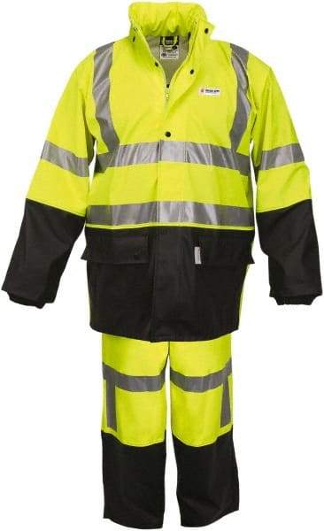 MCR Safety - Size M, Lime & Black, Rain, Flame Resistant/Retardant, Disposable Encapsulated Suit - 53" Chest, Attached Hood, Open Ankle, Elastic Wrist - Makers Industrial Supply