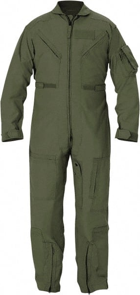 Flight Suit: Size 50 Regular, Nomex Green, 32″ Inseam, Zipper Closure, 6 Pocket