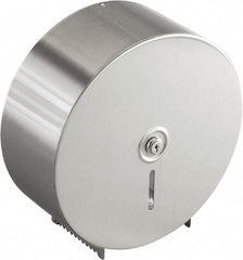 Bobrick - Jumbo Single Roll Stainless Steel Toilet Tissue Dispenser - 10.63" Wide x 10-5/8" High x 4-1/2" Deep, Silver - Makers Industrial Supply