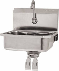 SANI-LAV - 14" Long x 11" Wide Inside, 1 Compartment, Grade 304 Stainless Steel Hand Sink Wall Mount with Double Knee Valve - 18 Gauge, 16" Long x 15-1/4" Wide x 16" High Outside, 5" Deep - Makers Industrial Supply