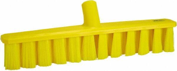 Vikan - 15.25" Fine Particle Polyester Push Broom - 1-7/8" Bristle Length, Plastic Block, European Threaded Handle Connection, Handle Sold Separately - Makers Industrial Supply