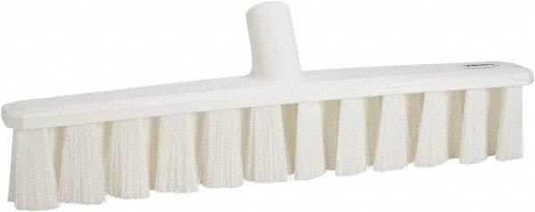 Vikan - 15.25" Fine Particle Polyester Push Broom - 1-7/8" Bristle Length, Plastic Block, European Threaded Handle Connection, Handle Sold Separately - Makers Industrial Supply