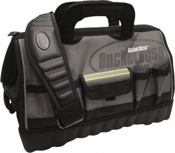 Bucket Boss - 14 Pocket Gray & Black Polyester Tool Bag - 18" Wide x 11" Deep x 13" High - Makers Industrial Supply