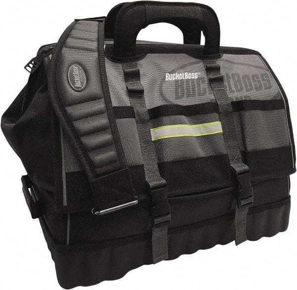 Bucket Boss - 18 Pocket Gray & Black Polyester Tool Bag - 18" Wide x 11" Deep x 16" High - Makers Industrial Supply